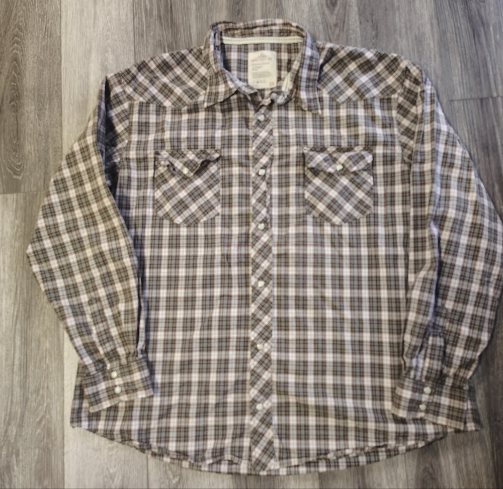 Route Sixty Six Men's Plaid Casual Pearl Snap Shirt 2X Grey